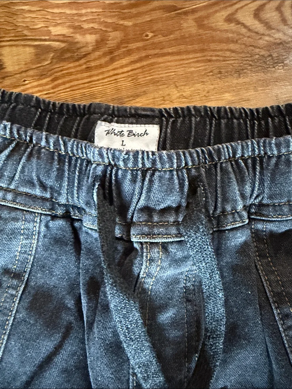 White Birch Gray denim Wash Elastic Waist Denim Shorts